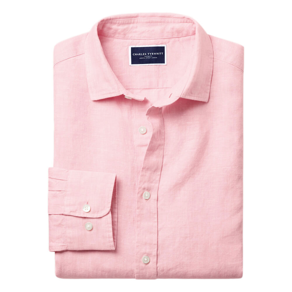 Charles Tyrwhitt Pure Linen Shirt - Pink/Blue